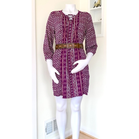 Sonoma Dresses & Skirts - purple and white ikat geometric print flowy 3/4 sleeve tunic dress